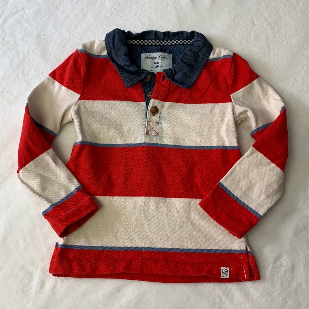 SOVEREIGN CODE - 12 MONTHS BABY BOY POLO STRIPED SHIRT EUC
